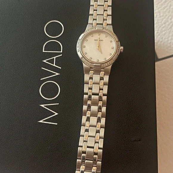 Movado Silver Bracelet Watch with diamonds White Mother-of-Pearl Dial - Picture 5 of 13
